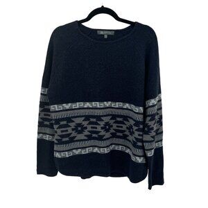 Title Nine‎ Por Vida 2.0 Sweater Womens XL Navy Wool Silk Blend Aztec Fair Isle